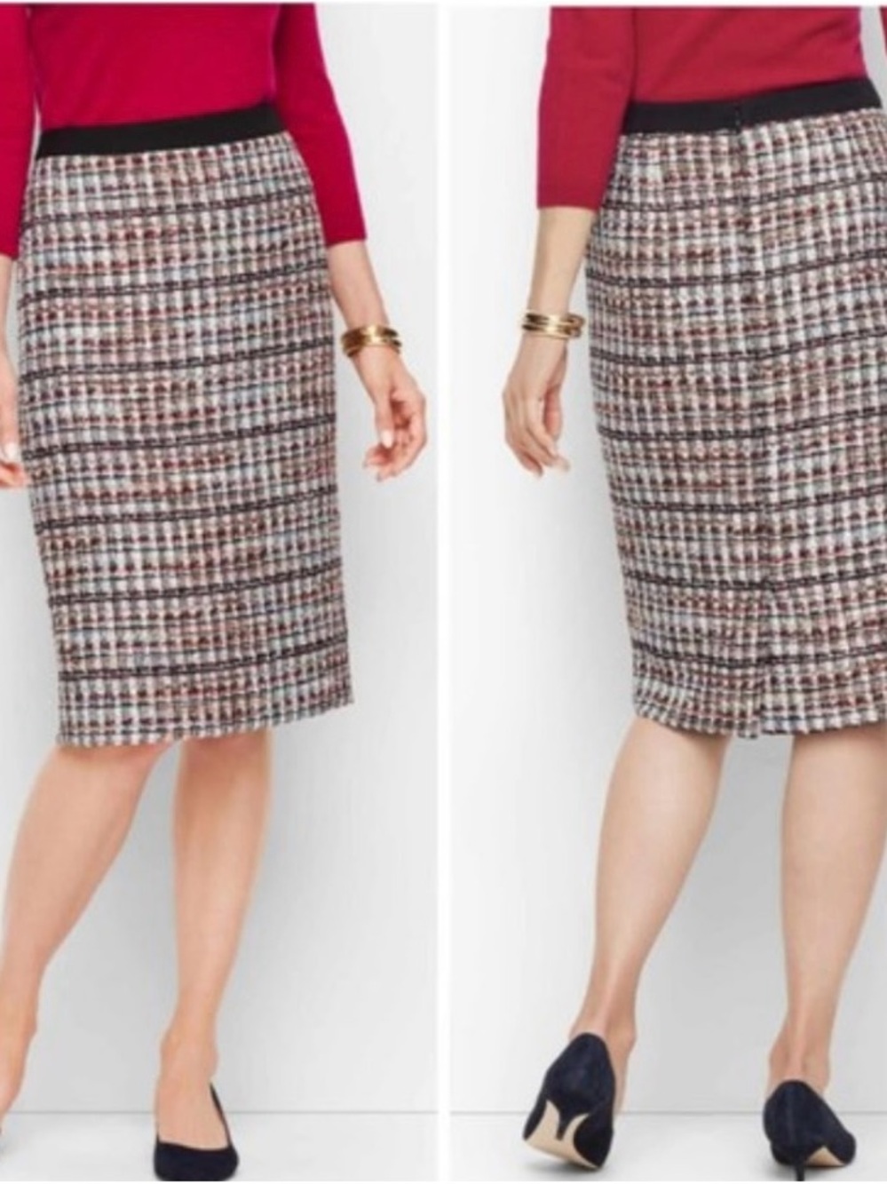 Talbots Multicolor Tweed Pencil Skirt with Black Waistband